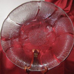 80'S ARCOROC FLEUR GLASS PLATTER OR PLATE TEXTURED GLASS CLEAR W/FROSTED ETCHIN